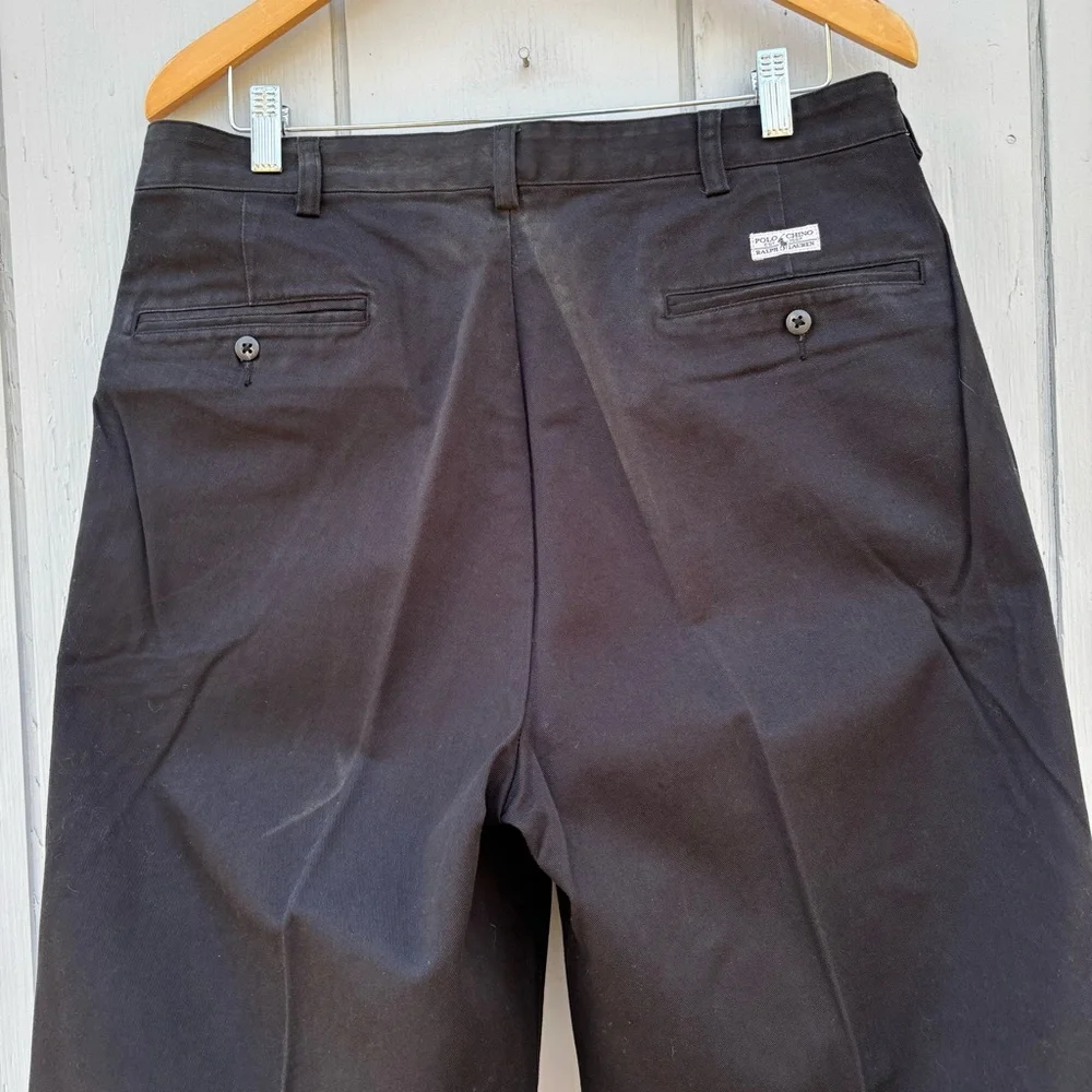 RALPH LAUREN POLO CHINO—Vintage—Men’s 34 x 32—Black—High-Rise—Pleats, Cuffs - Picture 6 of 9